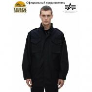 куртка-рубашка  демисезонная, силуэт свободный, подкладка, капюшон, карманы, ветрозащитная, внутренний карман, водонепроницаемая, размер L, черный Alpha Industries
