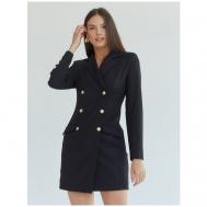 Платье-пиджак , креп, полуприлегающее, мини, подкладка, карманы, размер 46 (L), черный MAKAROVA
