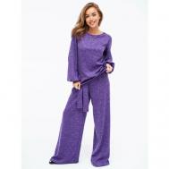Костюм , блуза и брюки, праздничный стиль, свободный силуэт, пояс на резинке, пояс/ремень, размер 46, фиолетовый ZONE16