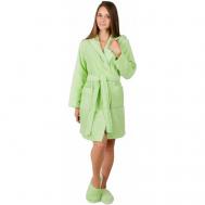 Халат  укороченный, длинный рукав, пояс, карманы, капюшон, размер 42-44, зеленый РОСХАЛАТ