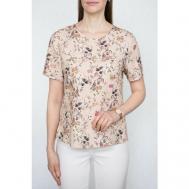 Блуза  , классический стиль, полуприлегающий силуэт, короткий рукав, флористический принт, размер 52, бежевый Galar
