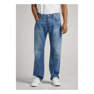 Джинсы широкие , свободный силуэт, средняя посадка, размер 38/32, голубой Pepe Jeans
