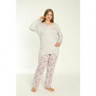 Пижама , брюки, футболка, длинный рукав, стрейч, трикотажная, размер 4XL, серый CONFEO