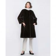 Пальто , норка, силуэт прямой, карманы, размер 44, черный Langiotti