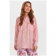 Рубашка  , полуприлегающий силуэт, длинный рукав, карманы, однотонная, размер L, розовый NUMPH