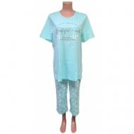 Пижама , футболка, бриджи, короткий рукав, пояс на резинке, трикотажная, размер 58, зеленый СВIТАНАК