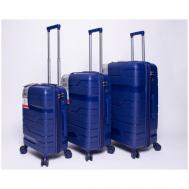 Умный чемодан , 3 шт., полипропилен, усиленные углы, увеличение объема, водонепроницаемый, ребра жесткости, опорные ножки на боковой стенке, рифленая поверхность, 100 л, размер S/M/L, синий Ambassador