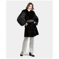 Пальто , норка, силуэт прямой, пояс/ремень, размер 42, черный Rindi