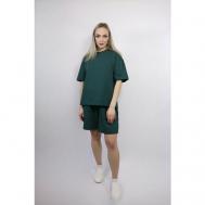 Костюм , футболка и шорты, повседневный стиль, оверсайз, карманы, размер 42-44, зеленый Sofi Sweet