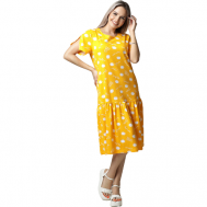 Платье , хлопок, повседневное, свободный силуэт, до колена, карманы, размер 56, желтый Elena Tex