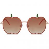 Солнцезащитные очки , круглые, оправа: металл, чехол/футляр в комплекте, оранжевый LeKiKO