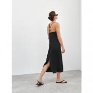Платье-комбинация , атлас, в бельевом стиле, прямой силуэт, миди, размер XL, черный GATE31