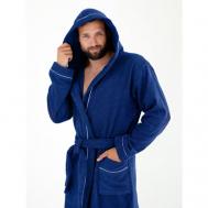 Халат , длинный рукав, банный халат, капюшон, пояс/ремень, карманы, размер 50, синий Everliness