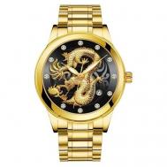 Наручные часы  Мужские кварцевые с драконом, черный, золотой FNGEEN
