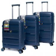 Умный чемодан , 3 шт., полипропилен, ребра жесткости, водонепроницаемый, увеличение объема, опорные ножки на боковой стенке, 108 л, размер S/M/L, синий Impreza