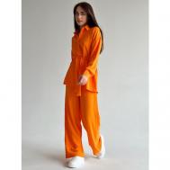 Костюм, рубашка и брюки, повседневный стиль, свободный силуэт, пояс на резинке, пояс/ремень, карманы, размер 44, оранжевый AsiLux