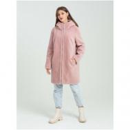 Куртка , овчина, укороченная, оверсайз, карманы, капюшон, размер 46, розовый RIA