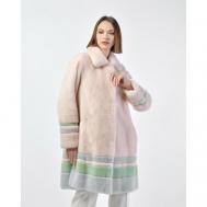 Пальто , норка, силуэт трапеция, карманы, размер 42/48, розовый VINICIO PAJARO