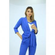 Костюм-тройка, блуза и брюки, классический стиль, размер 46, синий GULJAN