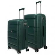 Умный чемодан , 2 шт., полипропилен, рифленая поверхность, водонепроницаемый, увеличение объема, опорные ножки на боковой стенке, 120 л, размер M/L, зеленый Ambassador