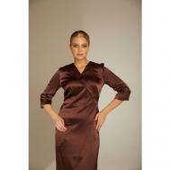 Платье , атлас, вечернее, полуприлегающее, миди, размер 42, коричневый Olga Skazkina