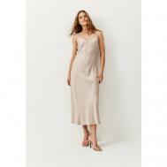 Платье-комбинация , вискоза, в бельевом стиле, полуприлегающее, миди, размер 46, бежевый TO BE ONE