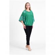 Блуза  , повседневный стиль, свободный силуэт, укороченный рукав, однотонная, размер 62, зеленый OLSI