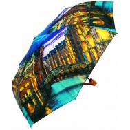 Зонт , полуавтомат, 3 сложения, купол 102 см., 9 спиц, система «антиветер», чехол в комплекте, для женщин, голубой Monsoon