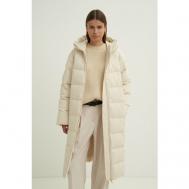 Пальто , средней длины, силуэт прямой, капюшон, манжеты, стрейч, размер XL, бежевый Finn Flare