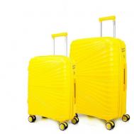 Комплект чемоданов , 2 шт., полипропилен, водонепроницаемый, рифленая поверхность, увеличение объема, опорные ножки на боковой стенке, 80 л, размер S+, желтый Ambassador