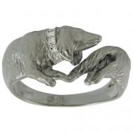 Кольцо  Верный друг, серебро, 925 проба, родирование, фианит, размер 18.5, черный, серебряный Альдзена