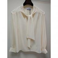 Блуза  , классический стиль, прямой силуэт, длинный рукав, манжеты, полупрозрачная, однотонная, размер 46, экрю Franco Vello