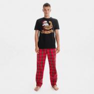 Пижама , футболка, брюки, размер 52, красный, черный KAFTAN