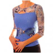 Блуза  , нарядный стиль, прилегающий силуэт, укороченный рукав, размер M, синий TheDistinctive