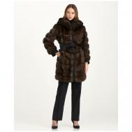 Пальто , соболь, силуэт прямой, капюшон, пояс/ремень, размер 42, коричневый VINICIO PAJARO