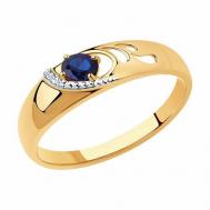 Кольцо Яхонт, красное золото, 585 проба, сапфир, бриллиант, размер 17.5, золотой, синий Яхонт Ювелирный