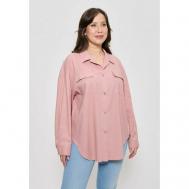 Рубашка  средней длины, длинный рукав, карманы, размер 56, розовый CLEO