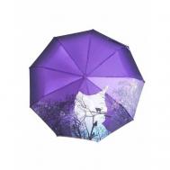 Зонт автомат, 3 сложения, купол 99 см., 9 спиц, система «антиветер», чехол в комплекте, для женщин, серый, фиолетовый Universal Umbrella