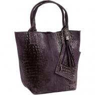 Сумка  шоппер  повседневная, натуральная кожа, вмещает А4, внутренний карман, фиолетовый Sefaro