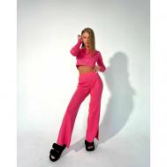 Костюм, кардиган и брюки, повседневный стиль, прямой силуэт, трикотажный, пояс на резинке, стрейч, вязаная, размер One size, розовый, фуксия MI_est2023