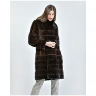 Пальто , норка, силуэт прямой, капюшон, пояс/ремень, размер 44, черный VINICIO PAJARO