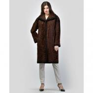 Пальто , каракуль, силуэт прямой, карманы, размер 46, коричневый Langiotti