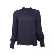 Блуза  , повседневный стиль, длинный рукав, однотонная, размер 44, синий MANGO