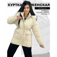куртка  зимняя, средней длины, силуэт полуприлегающий, карманы, размер 46, бежевый Diffberd