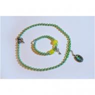 Комплект бижутерии : колье, браслет, размер браслета 20 см., размер колье/цепочки 50 см., зеленый Angel jewelry