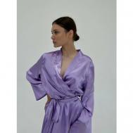 Халат  удлиненный, длинный рукав, пояс, стрейч, без карманов, размер OneSize, фиолетовый Baleine