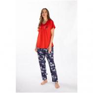 Пижама , брюки, короткий рукав, размер 56, красный VIENETTA