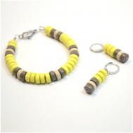 Комплект бижутерии : браслет, серьги, колье, нержавеющая сталь, размер браслета 20 см., желтый Tularmodel