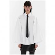 Блуза  , нарядный стиль, свободный силуэт, длинный рукав, однотонная, размер S, белый TOPTOP STUDIO