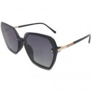 Солнцезащитные очки , шестиугольные, оправа: металл, поляризационные, для женщин, черный Eleganzza